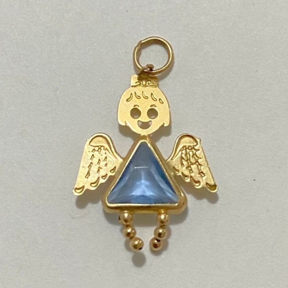 14k Yellow Gold Angel Girl Charm Birthstone Aquamarine Pendant